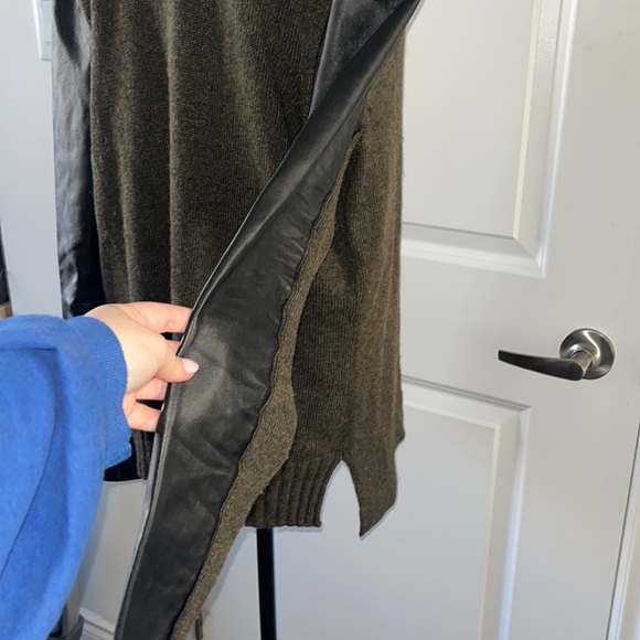 Danier Olive Cozy Cardigan with Leather Sleeves - Picture 5 of 7